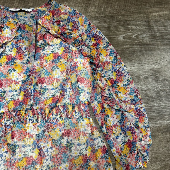 Zara Ruffle Floral Print Dress Size Small - Picture 3 of 9